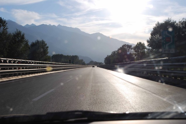 Italy, A32 Bardonecchia Valley, towards the shockingly expensive Frejus Tunnel, €42.40 one-way, into France. Come off at Susa and take the mountain pass instead, past Lac du Monet Cenis.