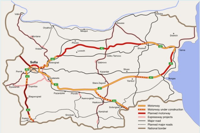 The Bulgarian motorway network.