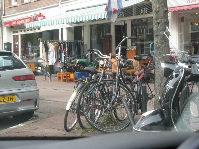 Haphazardly chained bikes are a common feature of the Amsterdam street scape