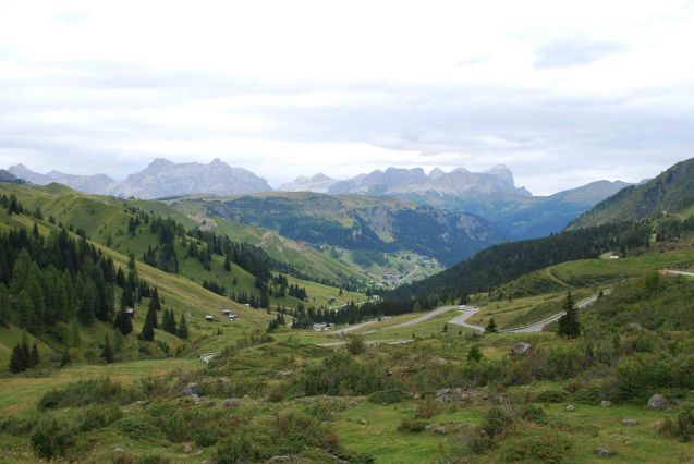 The top of the Pordoi Pass in the High Dolomites, northern Italy, looking east.