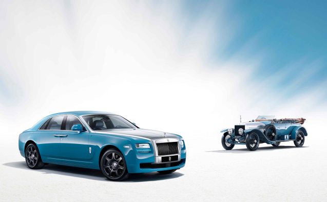 Rolls Royce marks the centenary of its landmark Alpine Rally victory with a ‘Bespoke’ special edition of its Ghost saloon. Featuring the special shade of xxxxxx blue worn by the 1913 works team and gloss black wheels and grill (apparently ‘the first time a painted grille has adorned a contemporary Rolls-Royce motor car’).