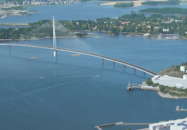 The Finnish-British civil architects WSP Finland has won a design competition for a 3km landmark road/tram/pedestrian bridge linking eastern island suburb Laajasalo with the centre of Helsinki. The proposed structure won plaudits for its ‘light and airy’ design. Construction should start in 2018 all being well. The company recently won an award for its Crusell Bridge in the west of the city. WSP operates worldwide, including Poland and Romania. Brave!