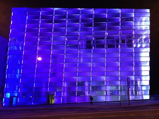 In the absence of any news pictures so far today we're forced to use a Photo of our own. This is lovely Linz in Austria, on the left bank of the Danube, next to Niebelungenbrucke in the city centre. Unmissable because it changes colour. It could be evidence there's too much money here but there's a restaurant on the third floor overlooking the old town across the river.  