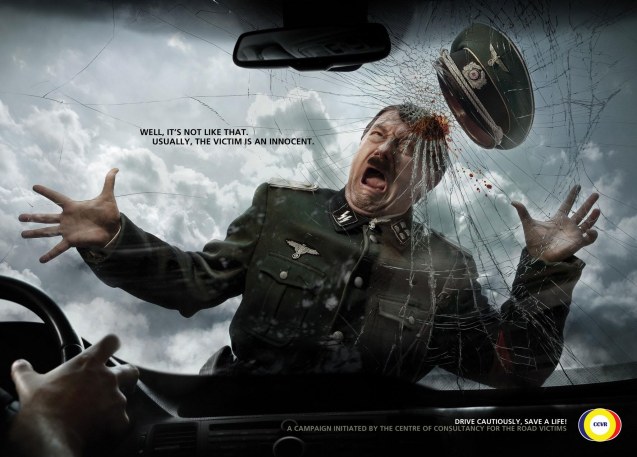 Hitler hit-and-run: This road safety ad by Romanian agency Publicis was actually first released last November but having been presented at this week’s Cannes Lion ‘Festival of Creativity’ is causing controversy all over again. What do you think? Is it thought provoking or merely provoking? Two similar ads in the series feature Stalin and Saddam Hussein.