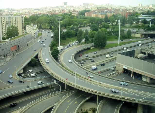 Boulevard de Peripherique, Paris. Not sure how they are going to buy this little lot. Interchange with A3 at Porte de Bagnolet.