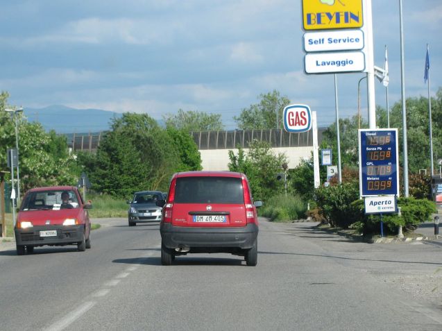 A petrol station, Italy. but this one will be open this week because it isn't on a major road.
