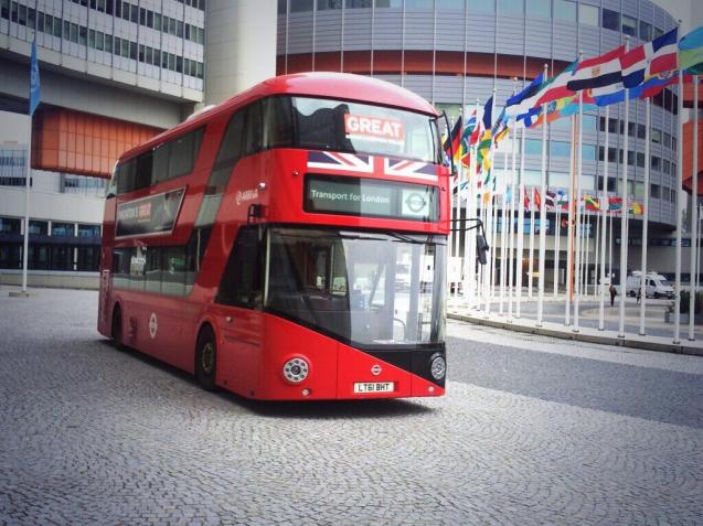 The GREAT Britain bus parked outside the UN building in Vienna this morning. According to 