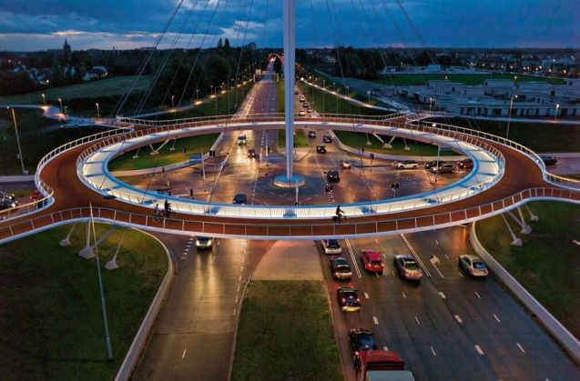 Having cycled in the Netherlands we know the dedicated infrastructure over there isn't always quite as wonderful as some in the UK like to believe. However, this floating cycle roundabout, the Hovenring at Eindhoven, certainly qualifies. Photo via @jpaudouy. Did you know, by the way, that cyclists in the Netherlands can be fined €50 for riding without lights, and another €35 for not having proper reflectors? The authorities kicked off a new awareness campaign this week.