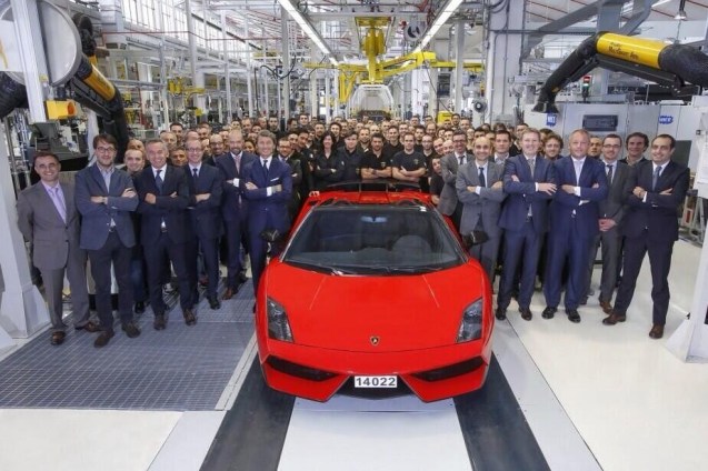 Desperado: the final Lamborghini Gallardo rolls off the production line - a LP570-4 Spyder Performante in Rosso mars - in Sant Agata, Italy, yesterday