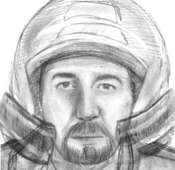 French police have released this artist's impression of the motorcyclist they believe to be responsible for the Lake Annecy massacre last year.