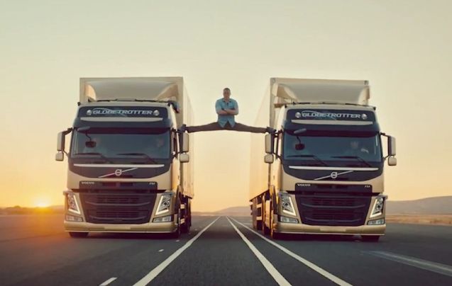 Jean-Claude Van Damme stars in an impressive video for Volvo Trucks called Epic Split. Believe it or not these trucks are actually reversing. The stunt is designed to demonstrate Volvo's new Dynamic Steering system that compensates for road illegularities