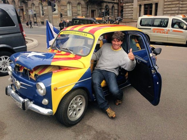 Pepe from Catalonia who’s driven from Barcelona to George Square, Glasgow with two pals for Scotland’s #Indyref