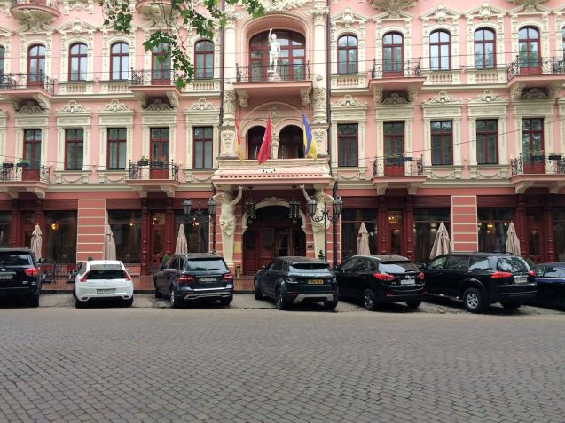 Secure parking outside the Bristol Hotel in Odessa.