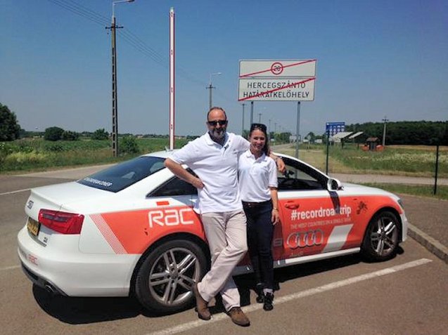 Record Road Trip: Andrew Frnkel and Rebecca Jackson in Hungary after 1155 miles. Photo @RecordRoadTrip