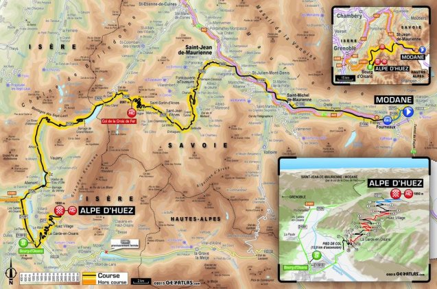 The landslide which cut the Grenoble-Briancon road at Lake Chambon in April has forced the Tour de France to rejig stage 20 – the final day in the Alps – on Saturday 25 July. Instead of Col de Galibier on the 100.5km ride between Modane and Alpe d’Huez, the tour will repeat Col de la Croix Fer from the previous stage, albeit in the opposite direction. The day will finish as originally planned on the ’21 Bends’ of Alpe d’Huez. The overall route, starting in Utrecht on 4 July, crosses the north of France from east to west until Sunday 12 July. It then restarts in the Pyrenees on Tuesday 14 July heading east to the Alps. See more here. 