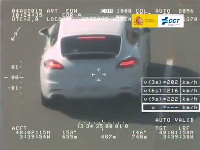 A Panamera driver was picked up by the Spanish police Pegasus helicopter near Toledo on Tuesday at a top speed of 218kmh (135mph). 