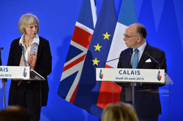 UK Home Secretary Theresa May and French Interior Minister Bernard Cazeneuve in Calais today. Photo @Place_Beauvau