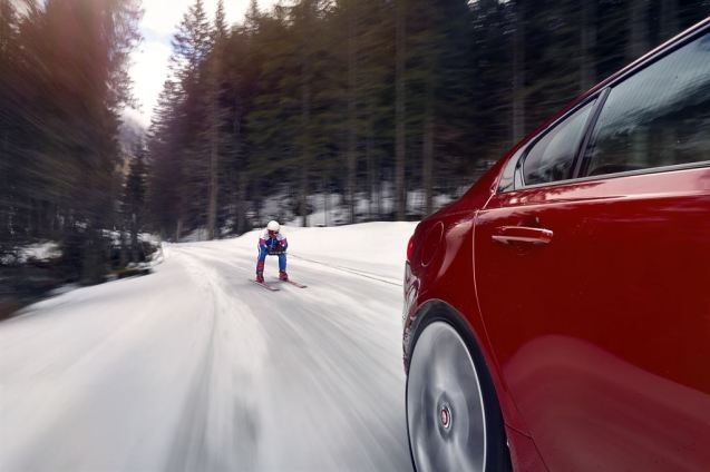Ski world speed record - training in the Austrian Alps behind a Jaguar XE. More later.